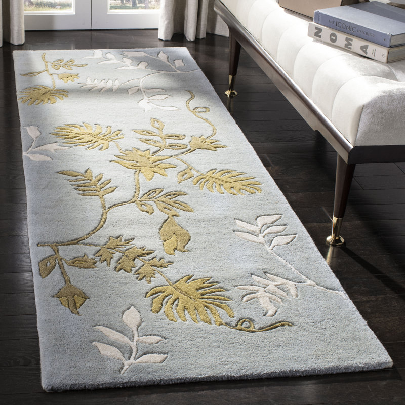 Candelo Floral Handmade Tufted Wool Light Blue Area Rug, Rectangle 9'6" x 13'6"