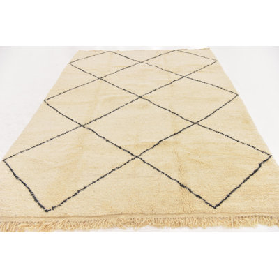 Tapis en laine beige noué la 6 pi 10 po x 9 pi 7 po one-of-kind StowtheWold
