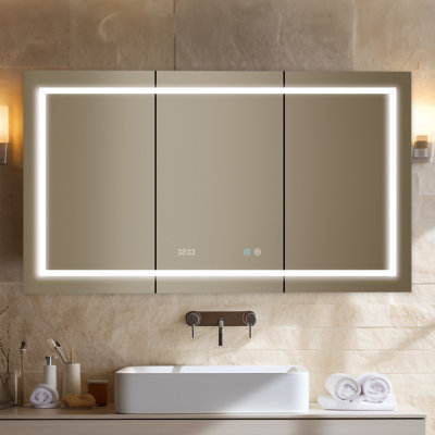 Donnelly 60" W x 30" H x 5" D LED Medicine Cabinet, Defogger, Makeup Mirror, Digital Clock, Electrical Outlets,