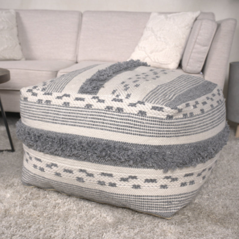 Grand pouf en faux fil, gris ivoire