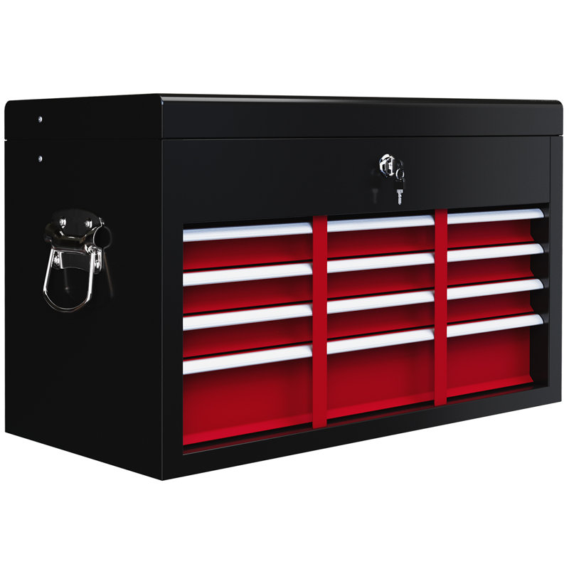 Tool box, tool case without tools, with 6 drawers, lock, Red