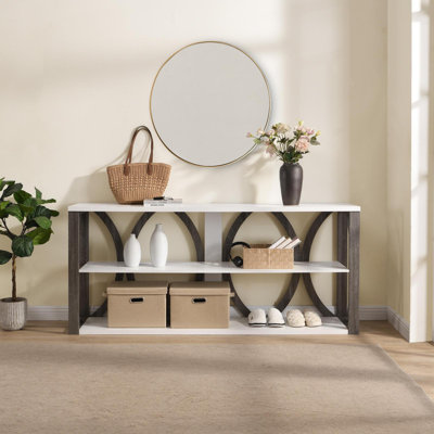 Console industrielle à 3 niveaux, 70,87 pouces, table d'entrée étroite, longue table de rangement avec entrée, salon, vestibule, couloir, blanc.
