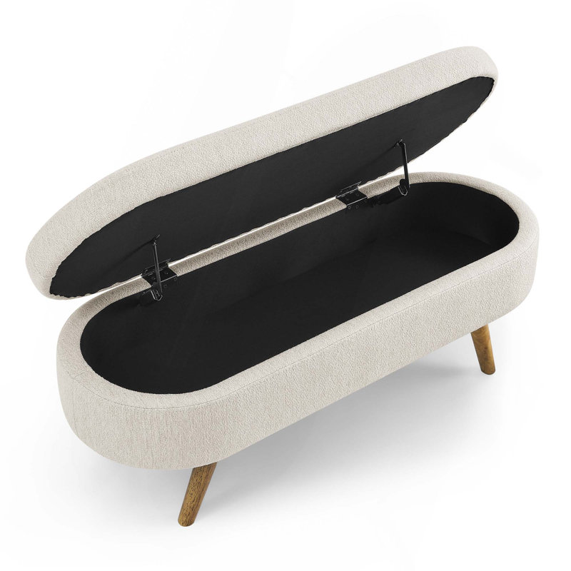 Ottoman Oval Storage Bench, Rubber Wood Legs, Wood, Beige