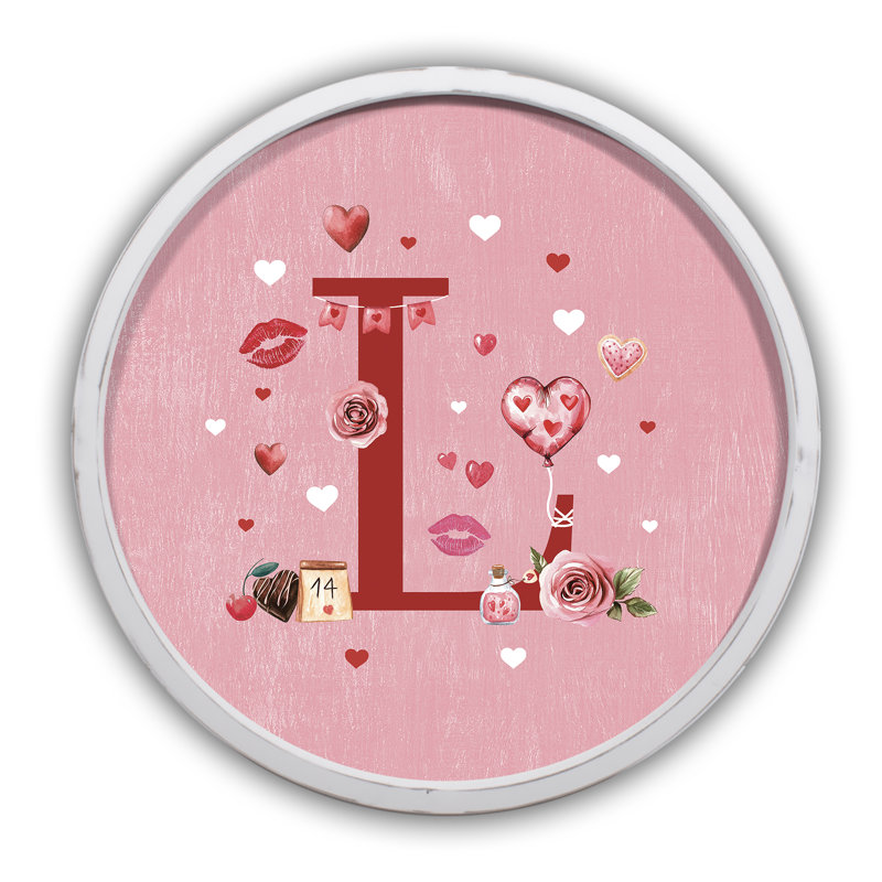 «Valentine Things Monogram - L Round», reproduction encadrée blanche