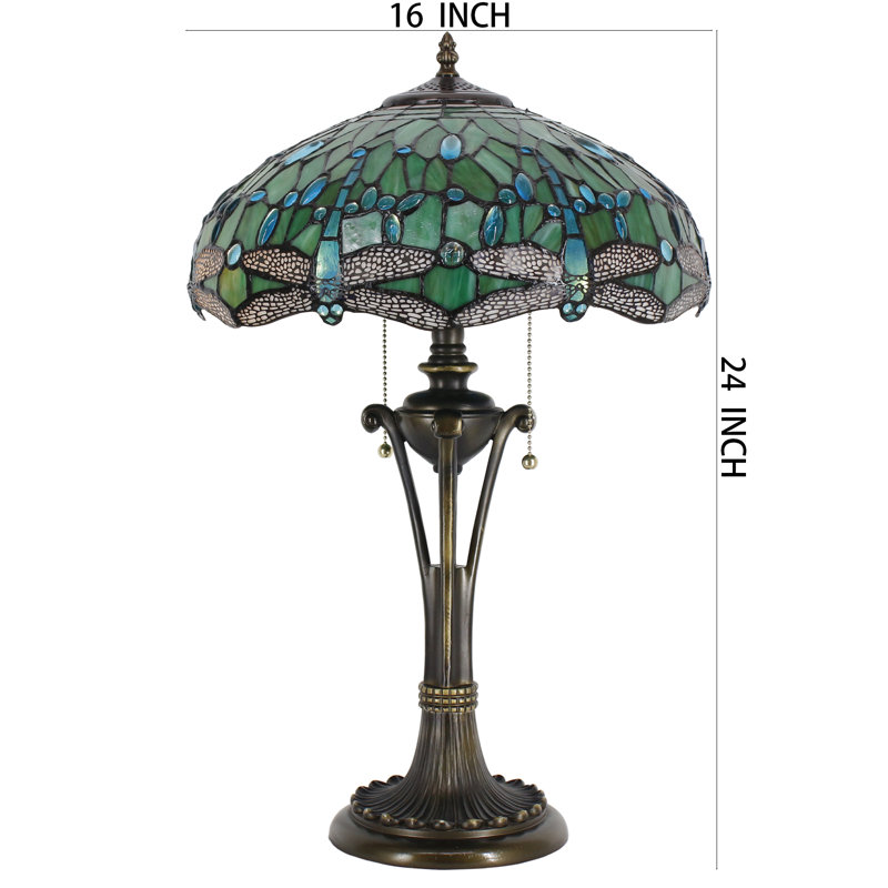 Lampe de table Tiffany en verre coloré vert