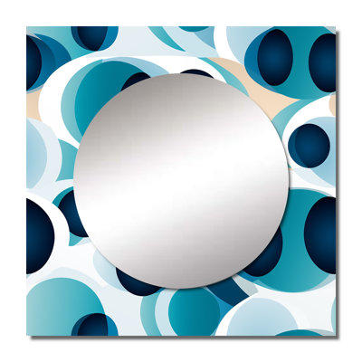 Minimalist Cobalt Blue Circles Geometry - Modern Square Living Room Wall Mirror Art