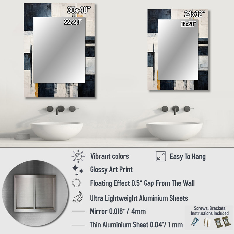Indigo Illusion Abstract Shapes VI - Abstract Shapes Decorative Wall Mirror, Modern Mirror, Printed Metal Art, 40" x 30"