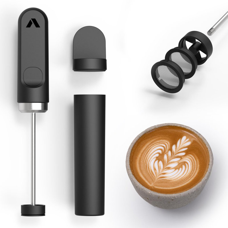 Black Stainless Steel USB-C Rechargeable Milk Frother with Dual-Speed