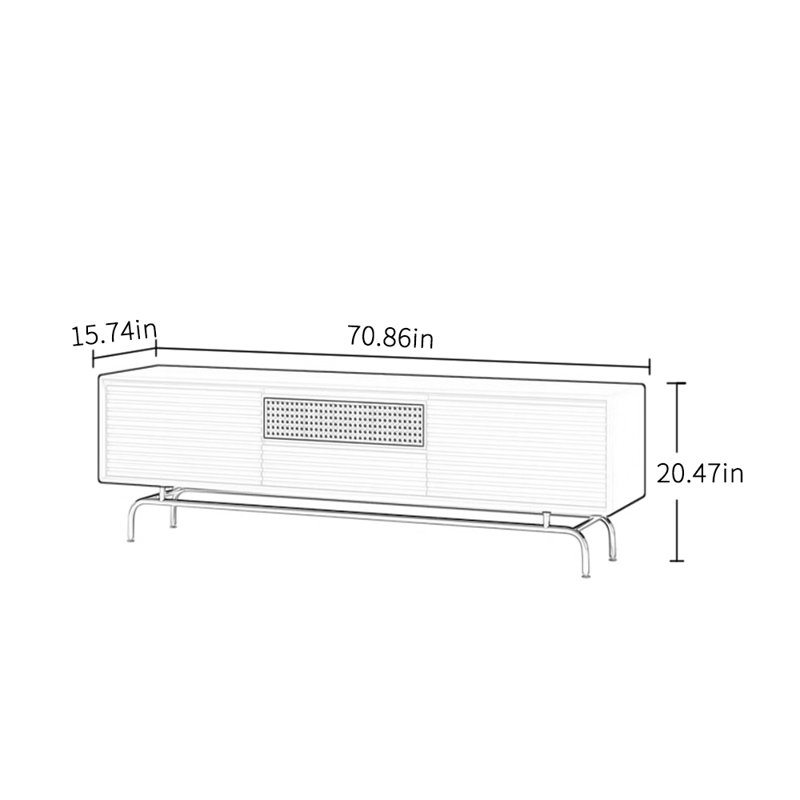 Meuble télé rétro en rotin, Bois robuste, 70.86"