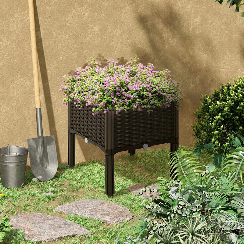 Lit de jardin surélevé avec pieds Outsunny, jardin surélevé avec bac à fleurs à arrosage automatique pour faire pousser des fleurs, des herbes et des légumes, brun