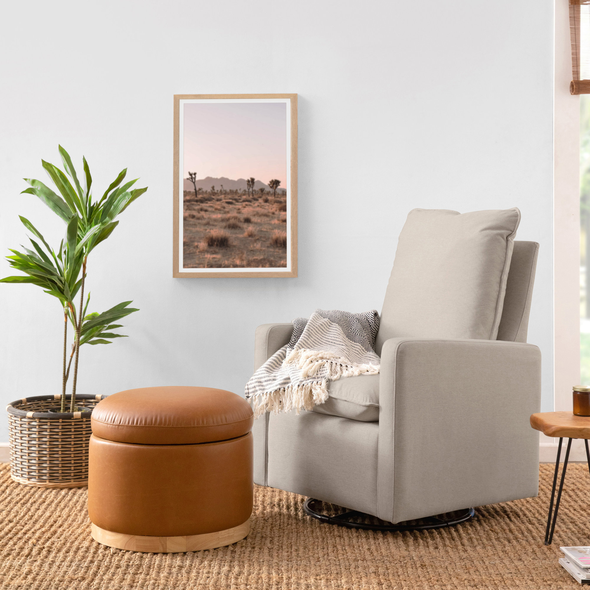 Cali Pillowback Swivel Glider, Beach Eco Weave/Black Base