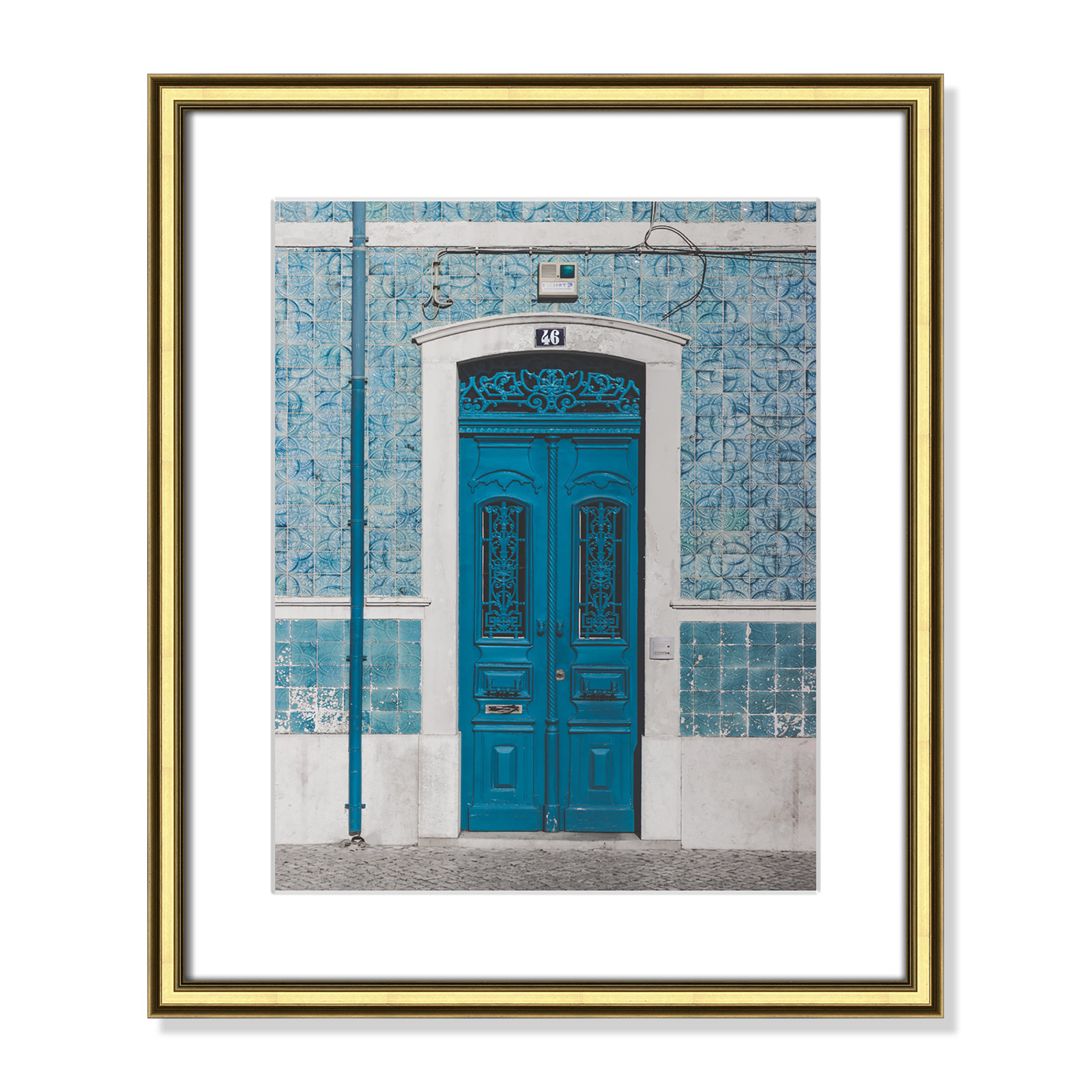Blue Door Of Caldas De Rainha, Portugual by Catarina Carvalho, 20.25" H x 17.25" W x 0.88" D, Gold