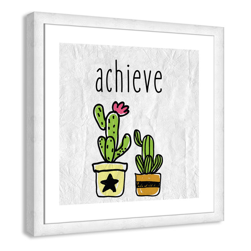 Impression sur papier Cacti C, Encadré plat à grain de bois blanc, H 22,5 po x l 22,5 po x P 0,6 po