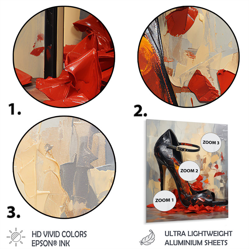 Scarlet Red And Black Fashion High Heels IV - Fashion High Heels Metal Wall Art, 40" H x 30" W x 1.5" D