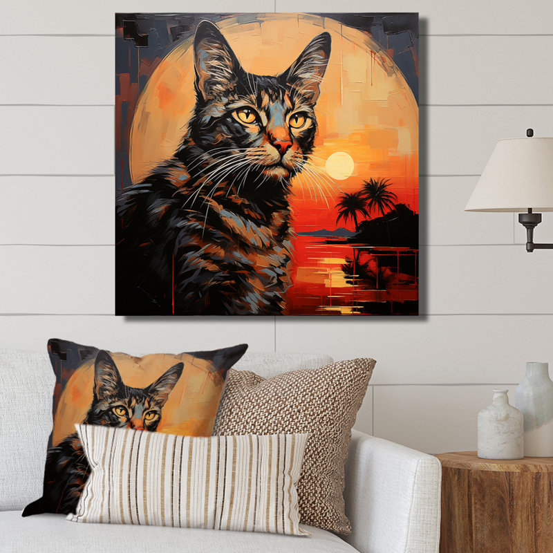 Savannah Cat In Sunset - Cat, reproduction d'art mural, Toile tendue, H 16 po x l 16 po x P 1 po
