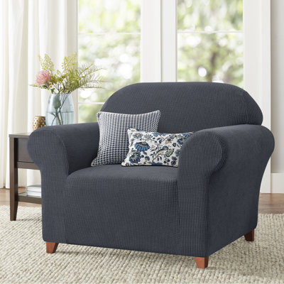 1-Piece Jacquard Stretch Couch Covers, Polyester Spandex Sofa Slipcovers, Universal Fit Living Room Machine Washable Furniture Protector for Dogs Pets, Non-Slip Sofa Covers for 1 Cushion Couch (Armchair, Gray)