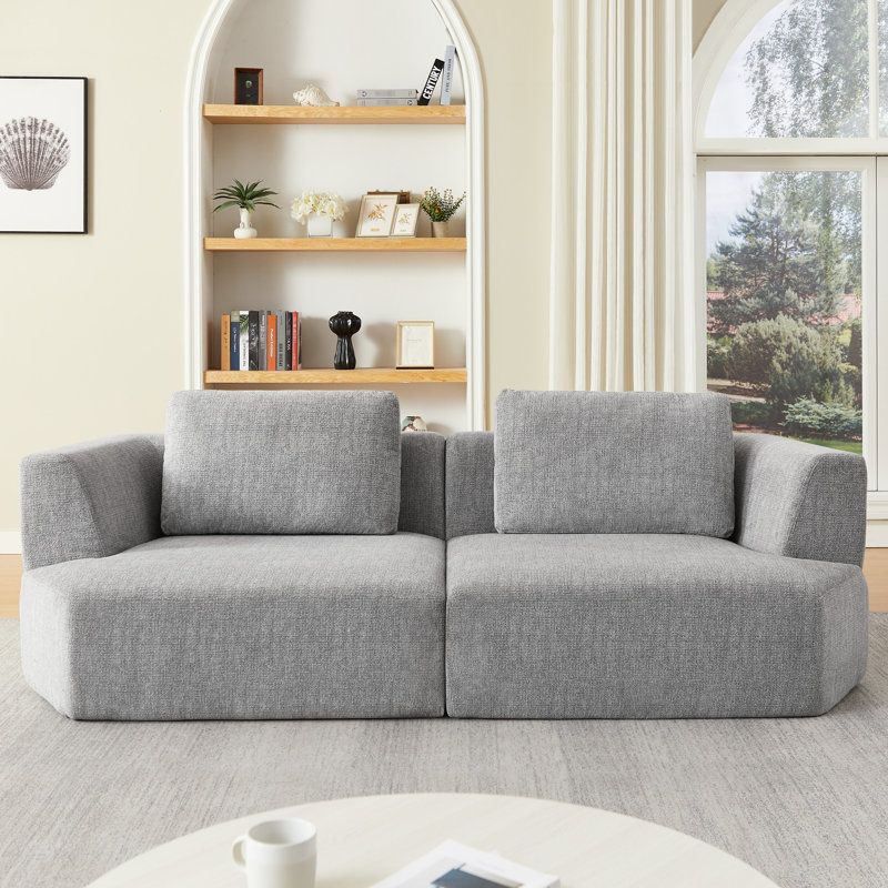 Tissu en chenille gris compressé à 3 places, sans assemblage, peu encombrant pour le bureau, confortable, avec support à ressorts ensachés en éponge, nettoyage à fermeture à glissière avec appartement, entretien facile