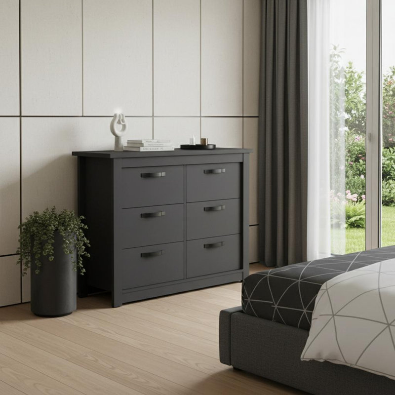 Commode double 36 po à six tiroirs en bois noir