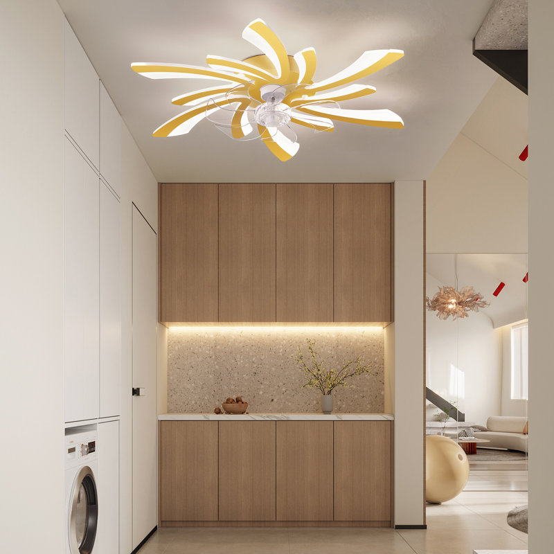 Ventilateur de plafond à DEL à intensité variable réversible à 7 pales avec lumière et télécommande Abson, Doré