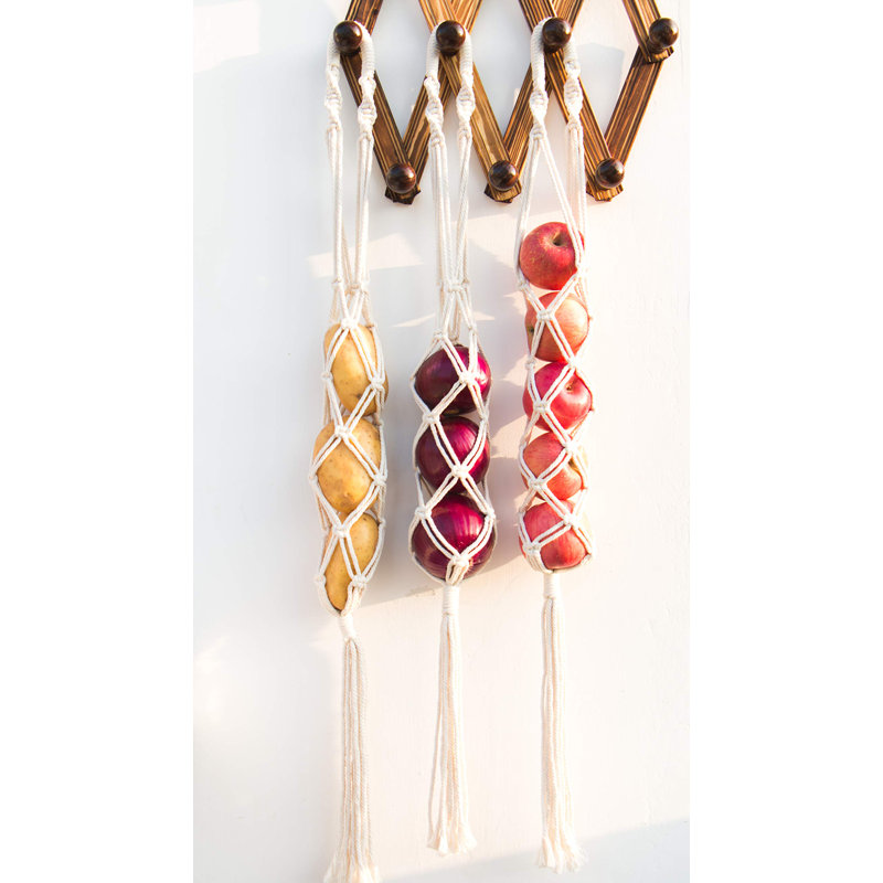 Hanging Fruit Basket - Boho Basket For Potato, Onion And Fruit Storage - Boho Wall Hanging Decor For Kitchen - Macrame Wall Hanging Basket - Set Of 3