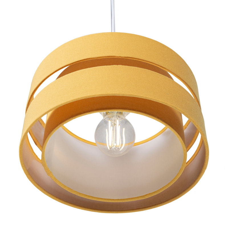 Contemporary Quality Linen Fabric Triple Tier Ceiling Pendant Light Shade, Ochre, 13cm H x 26cm W x 26cm D