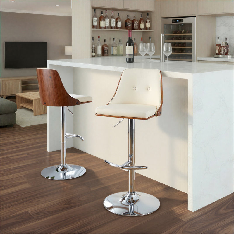 Tabouret de bar Archaimbaud, Chrome / noyer, Crème
