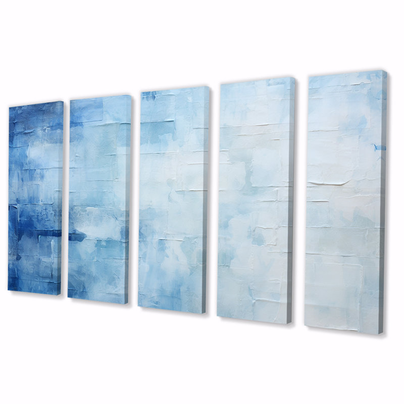 «White and Blue Scandinavian Tiles IV - Boho Mosaic», art mural 5 pièces pour le salon, H 32 po x l 80 po
