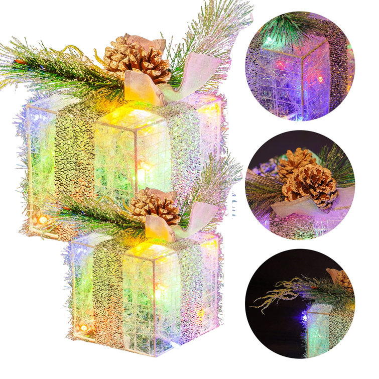 Qilery 8'' 6 4 Set of 6 Christmas Lighted Gift Boxes, 60 LED