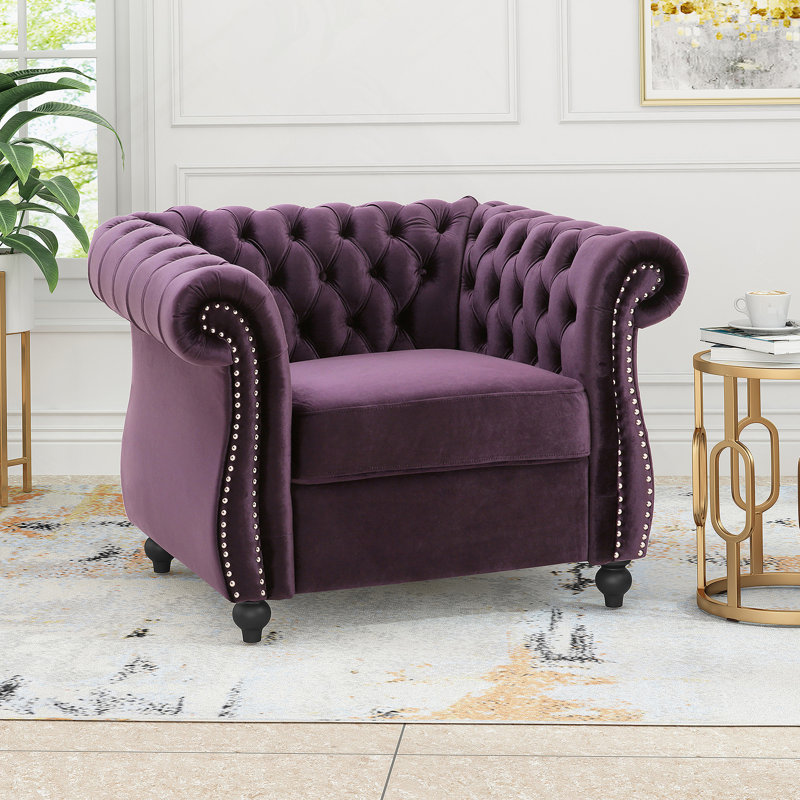 Fauteuil club Chesterfield, Velours mauve foncé