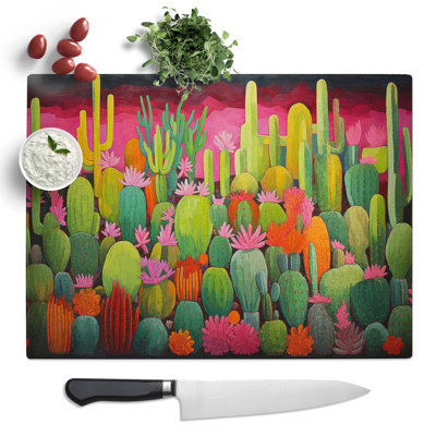 Cactus Abstract  Glass Chopping Board