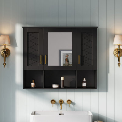 Armoire à pharmacie murale 35 po 2 en 1 avec tablettes réglables et portes à fermeture douce, miroir haute définition avec rangement pour meuble-lavabo de salle de bain