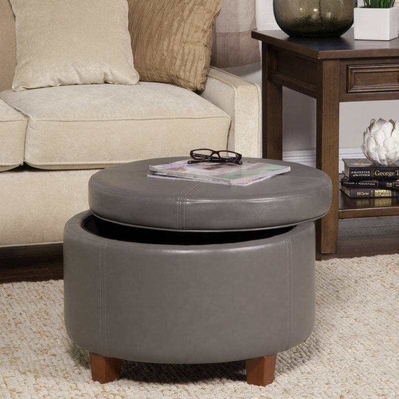 Repose-pieds rond en similicuir avec rangement l 24 po Breyonce, Similicuir gris anthracite