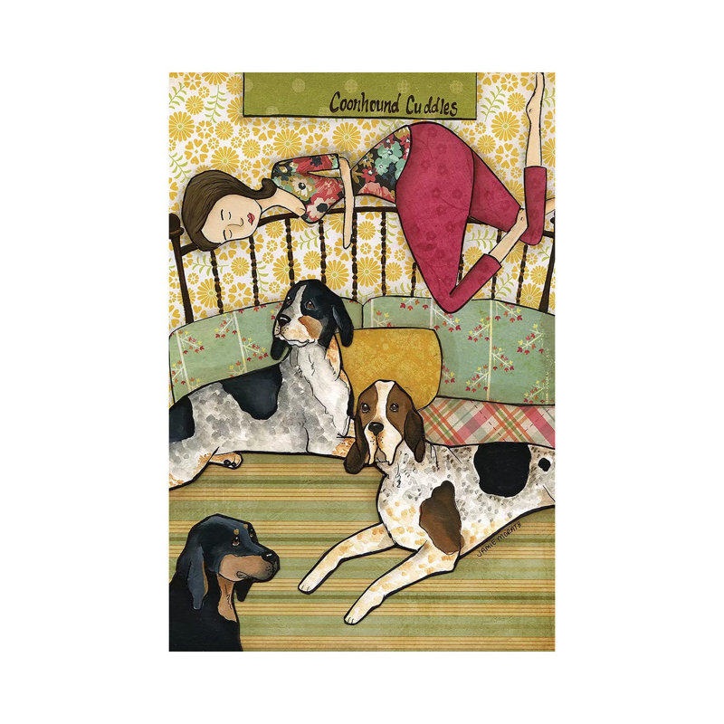 Coonhound Cuddles par Jamie Morath - peinture sur toile tendue, H 18 po x l 12 po x 1,5 po