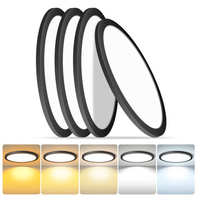 4pk 16 Inch Round Black Ceiling Light,30W 120V 5CCT Dimmable Slim LED Ceiling Light, Close to Ceiling Light Fixtures for Bedroom, Kitchen, Hallway, Laundry