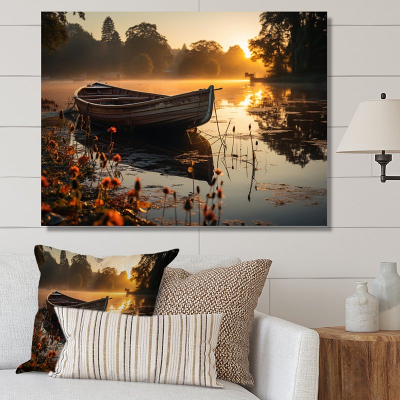 «Canoe On The Lake - Lakehouse», reproductions encadrées, Toile tendue, H 24 po x l 32 po x P 1 po