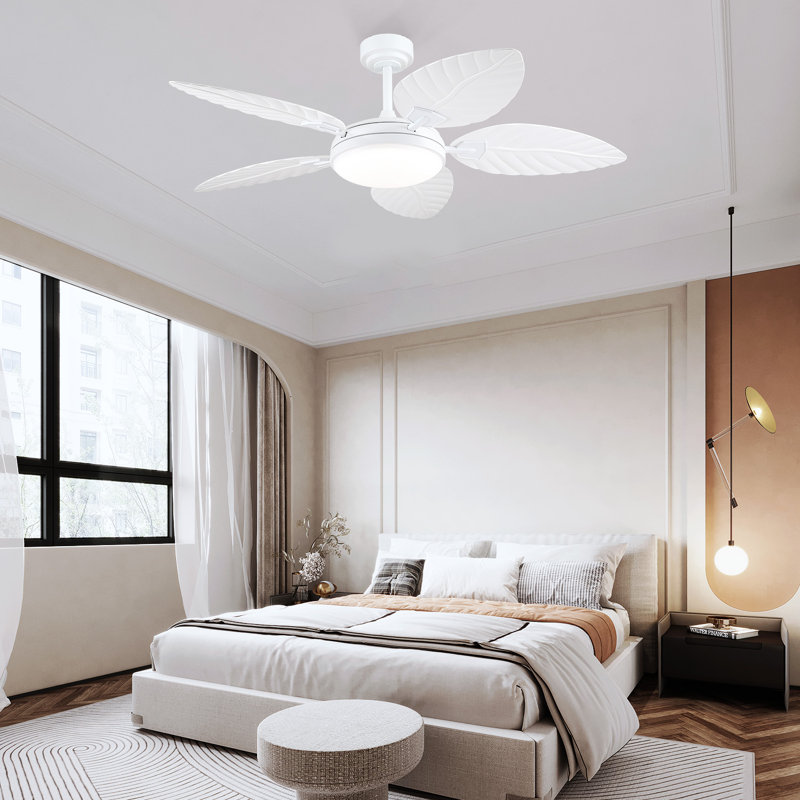 52" Palm Leaf Ceiling Fans With Lights And Remote,Wet Rated Tropical Ceiling Fans For Patios Porch Gazebo Pergola, White