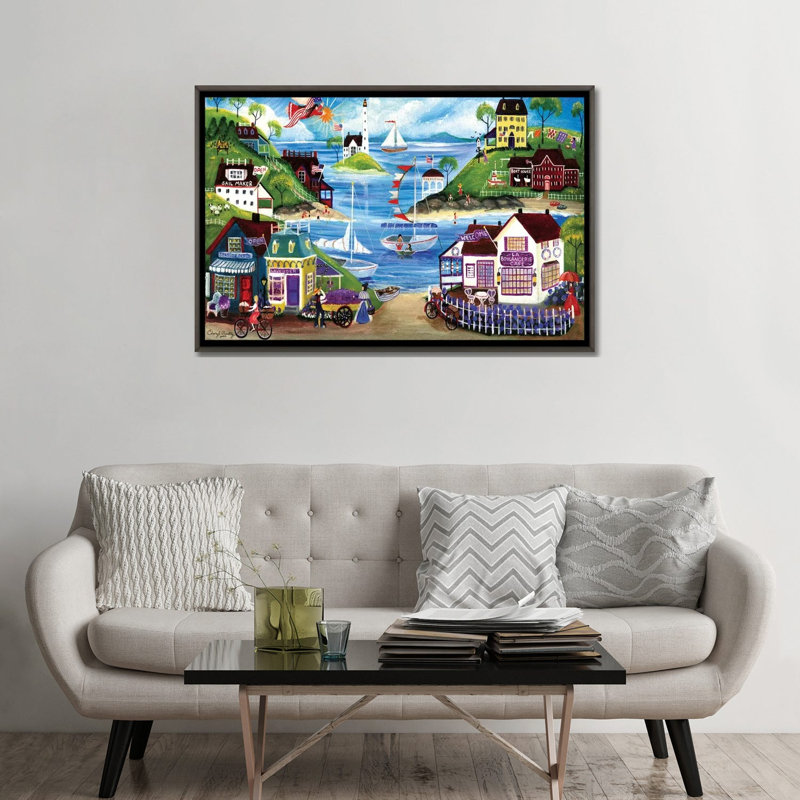 Impression d’art graphique, "lavande bord de mer" par Cheryl Bartley, H 32 po x l 48 po x 1,5 po, Pas de tapis