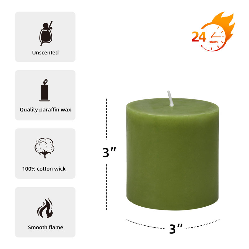 Bougie pilier sans parfum sans paraffine sans fumée, Hauteur de 3 po, diamètre de 3 po, Sauge vert, 1 bougie