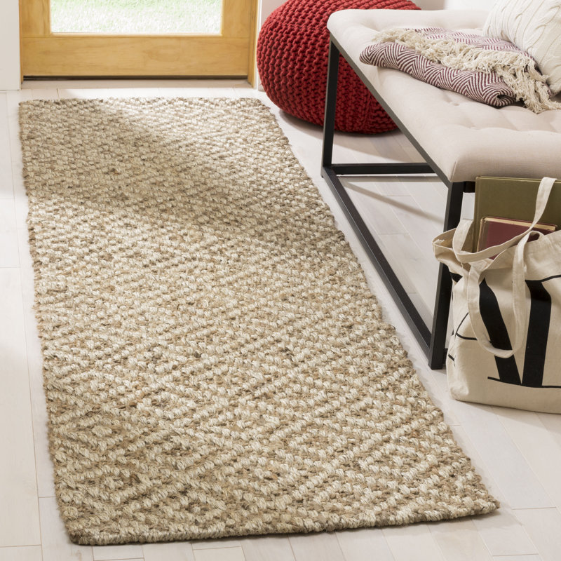 Deneem Natural Fiber Hand Loomed Jute & Sisal Geometric Rug, Runner 2'6" x 8'