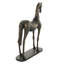 Sculpture de cheval en polystone gris et bleu, rehaussÃ©e de touches dorÃ©es brossÃ©es et posÃ©e sur un socle ovale noir