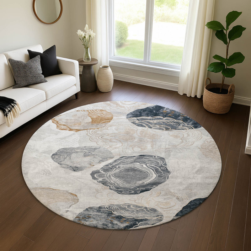 Premium Machine Washable Mehara AMF1686 Geometric Rug, Round 8'