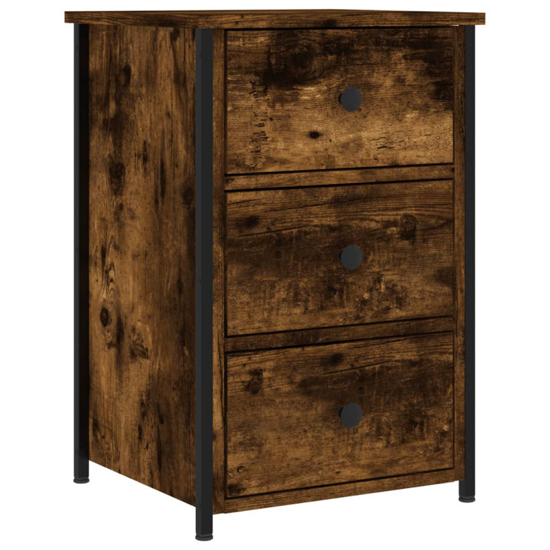 Caulkins 40cm W Iron Bedside Table, Smoked Oak, Set of 2