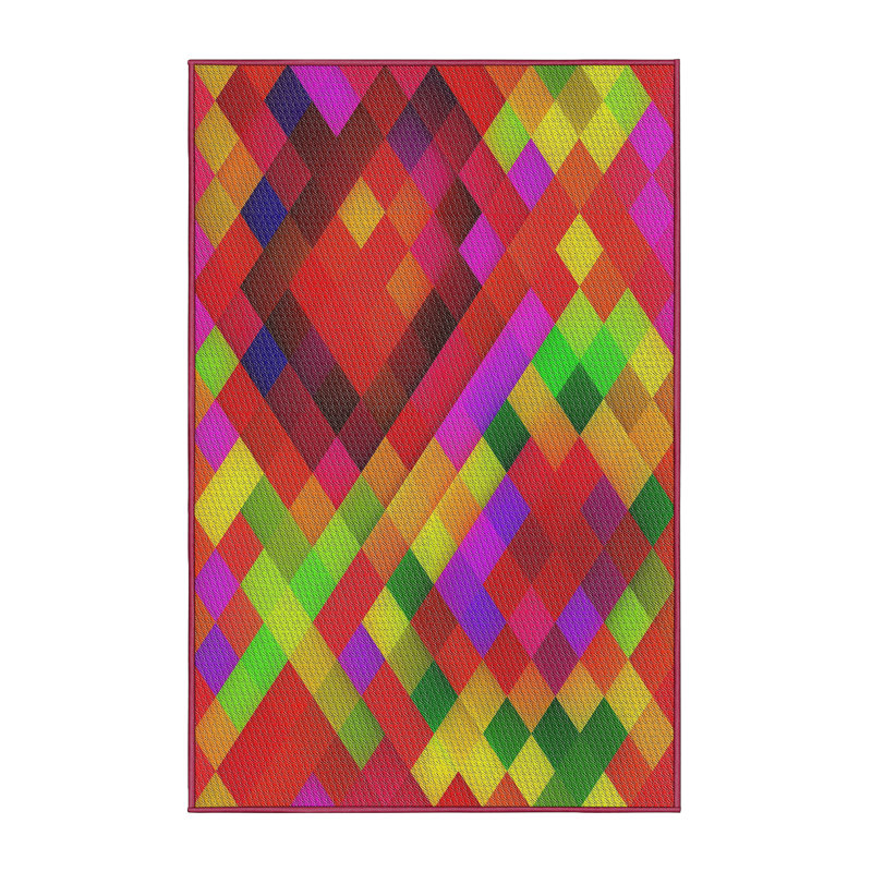 Tapis jaune/vert/rouge tissé à la machine, Rectangle 7 pi x 10 pi