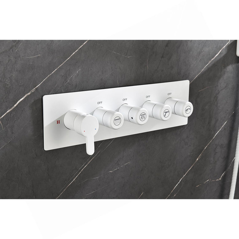 Wall Mounted Waterfall Rain Shower System With 3 Body Sprays & Handheld Shower, White