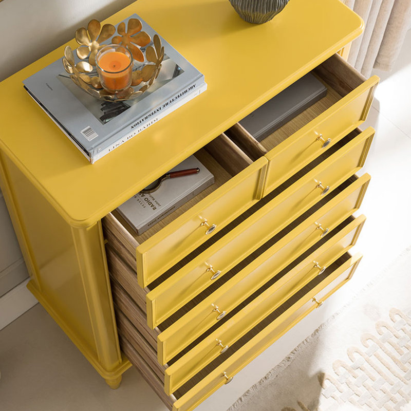 Casier simple en bois massif et luxueux à six compartiments, Jaune