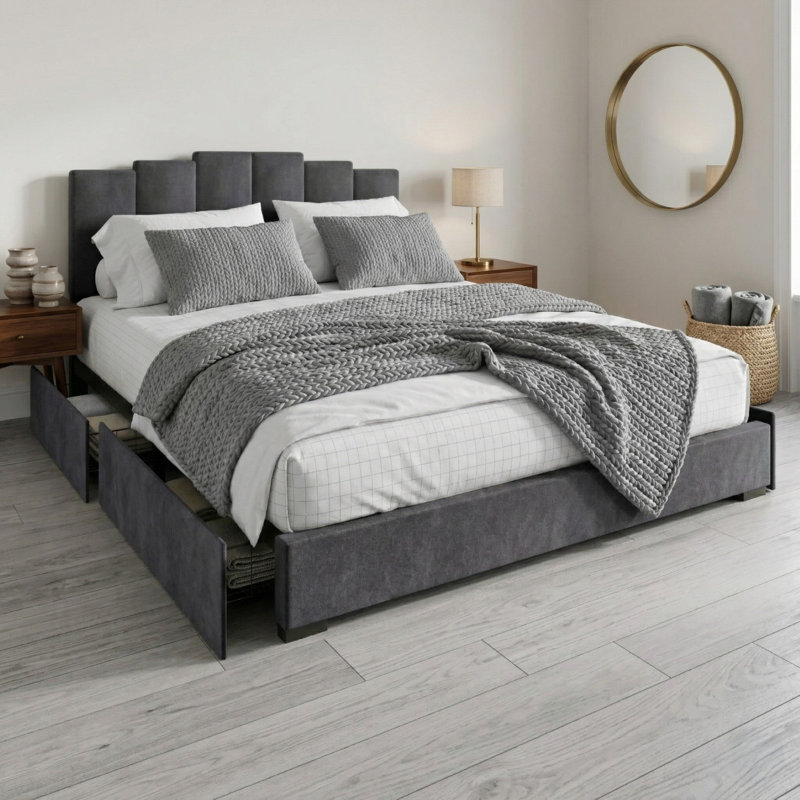 Lit plateforme avec rangement Cassonia, Gris foncé, Grand