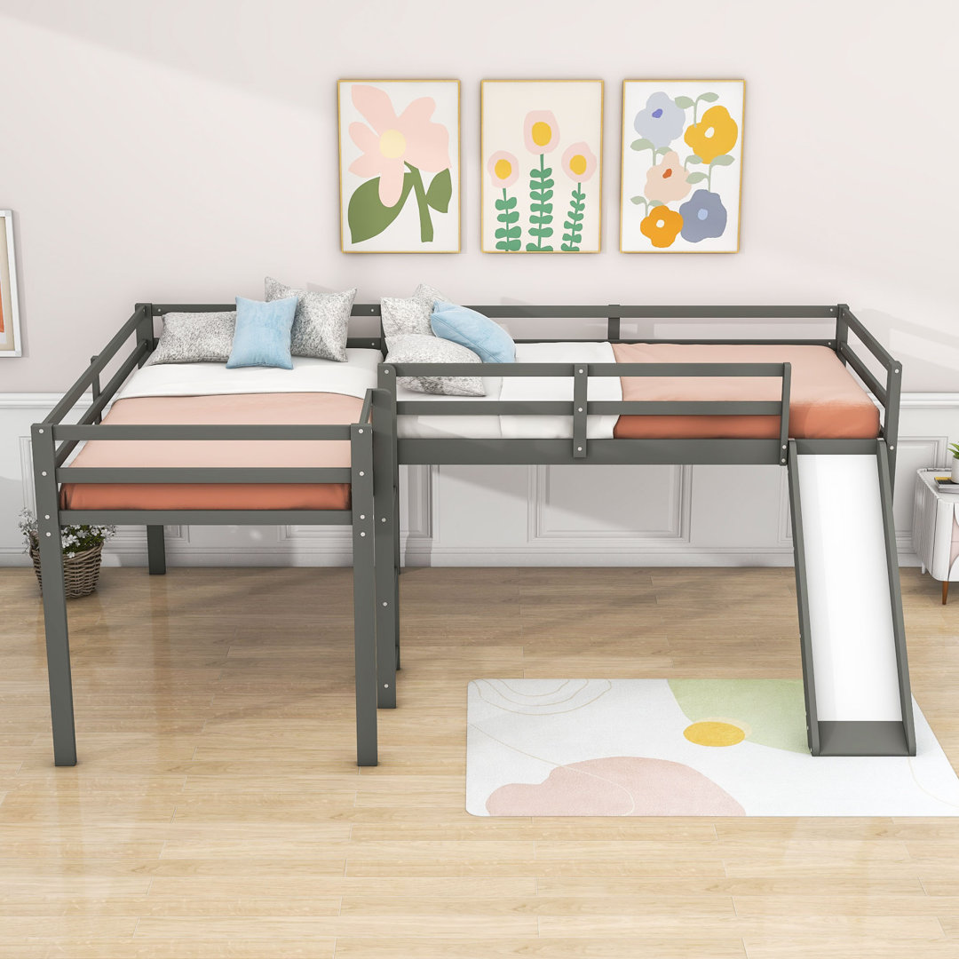 Esteri Twin Size L-Shaped Loft Bed, Wood Loft Bed with Slide Harriet Bee Bed Frame 