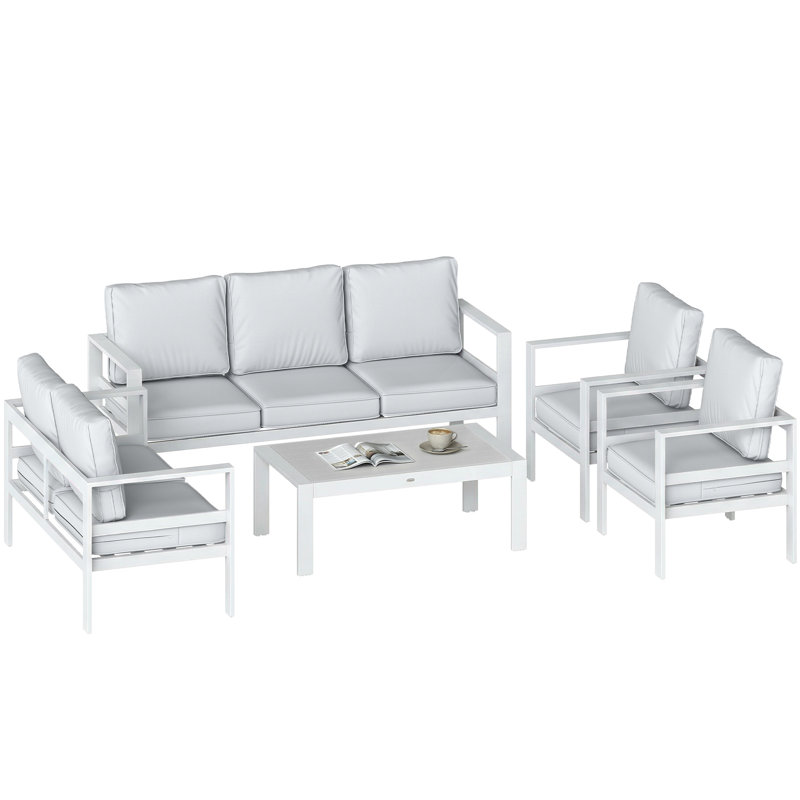 Outsunny 7 Seater Aluminium Garden Furniture Set Olefin Cushions, White
