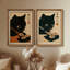 «Playful Black Cat», rétro - ensemble de 2 reproductions d'art encadrées de qualité supérieure sur papier 26 po x 36 po-121103449