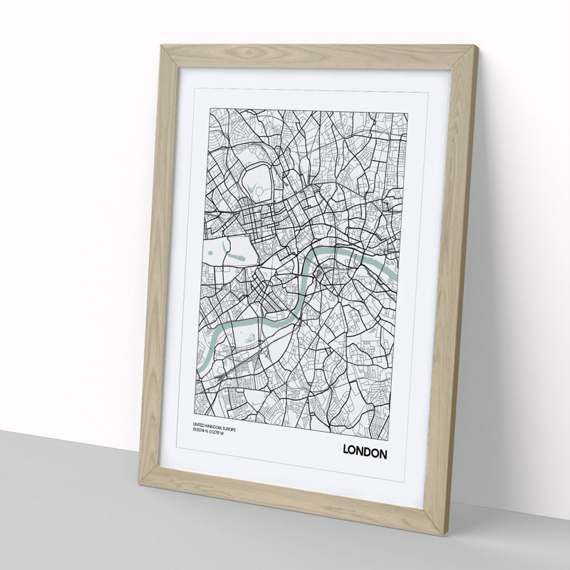 Map London UK - Framed Print, Oak, 36cm H x 27cm W x 2cm D